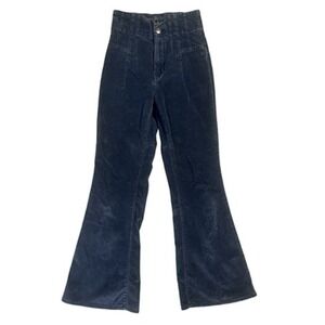 We The Free Pants Womens 25 Blue Corduroy High Rise Wide Leg Flare Stretch